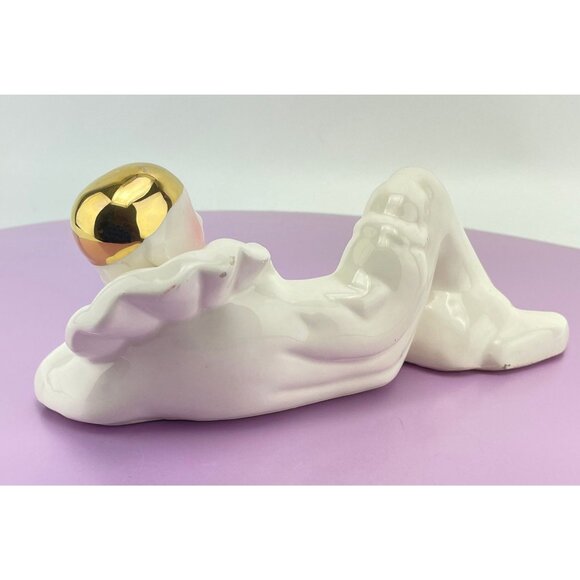 Vintage 1980s Pierrot clown figurine, gold, white porcelain, kitsch Harlequin - Picture 5 of 9